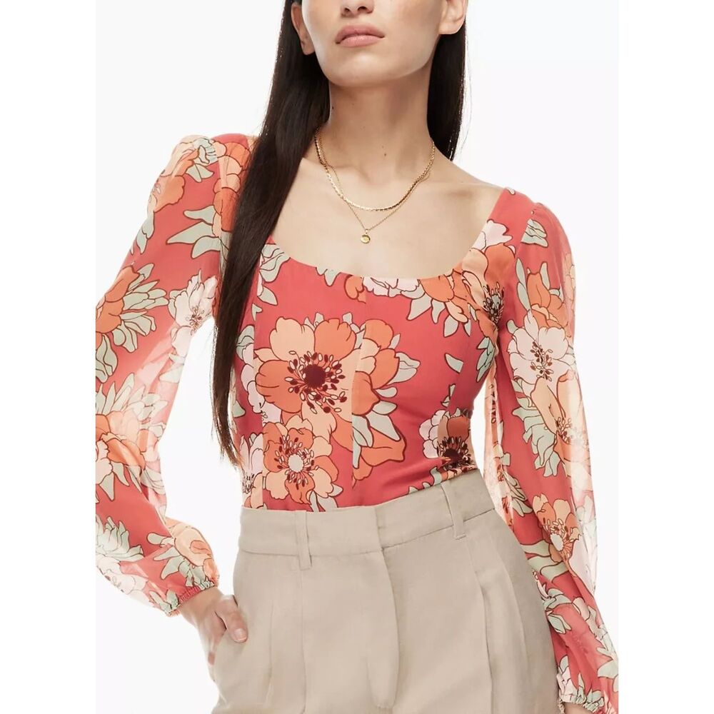 ARITZIA | WILFRED Grace Blush Floral Flowy Boho Long Sleeve Crop Top Size L